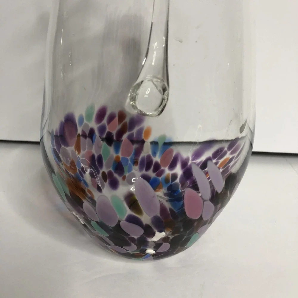 Hand Blown Art Glass Pitcher Purple Confetti Dot 10